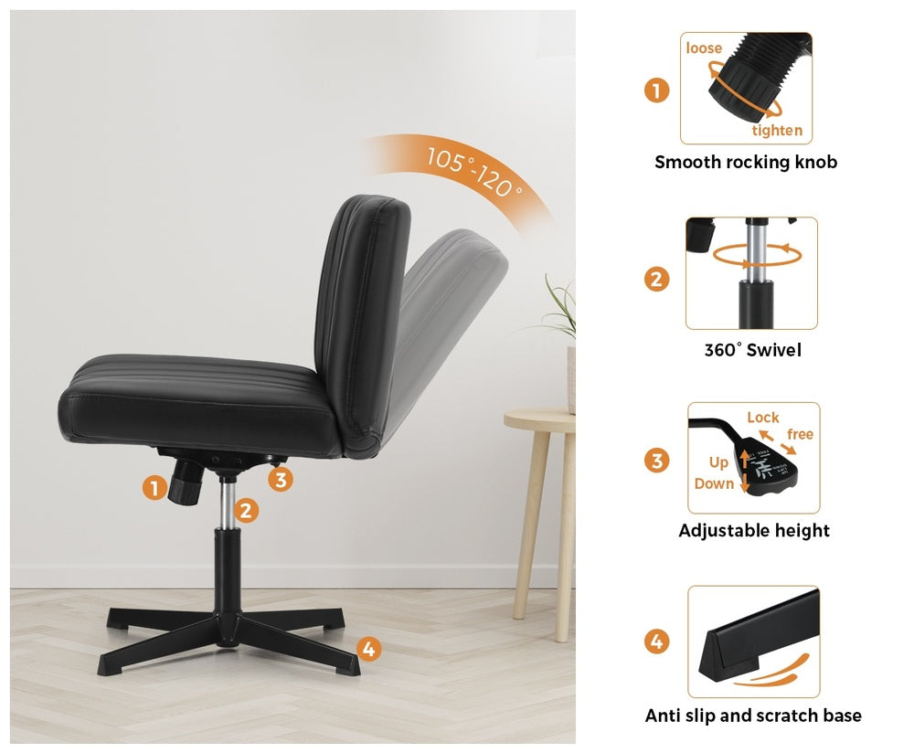 Mid Back Office Chair Armless PU Leather Black