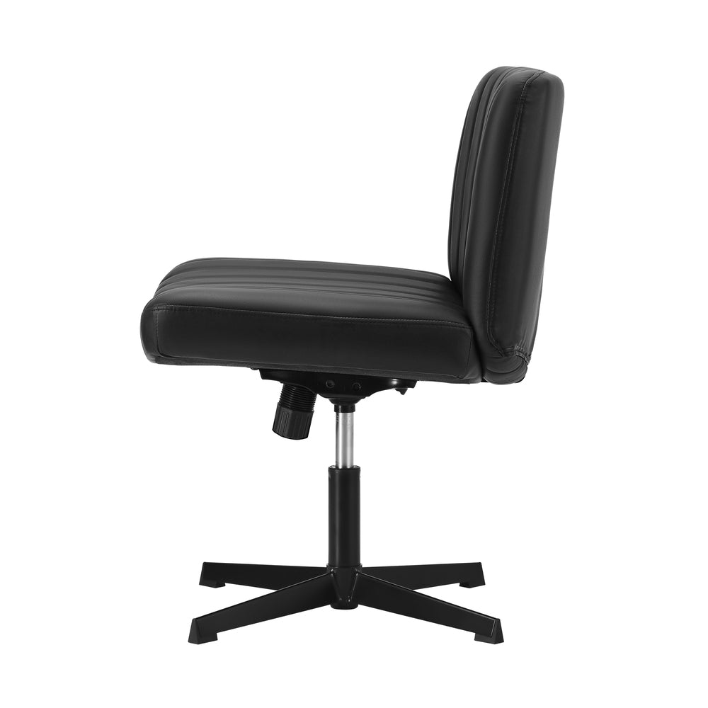 Mid Back Office Chair Armless PU Leather Black