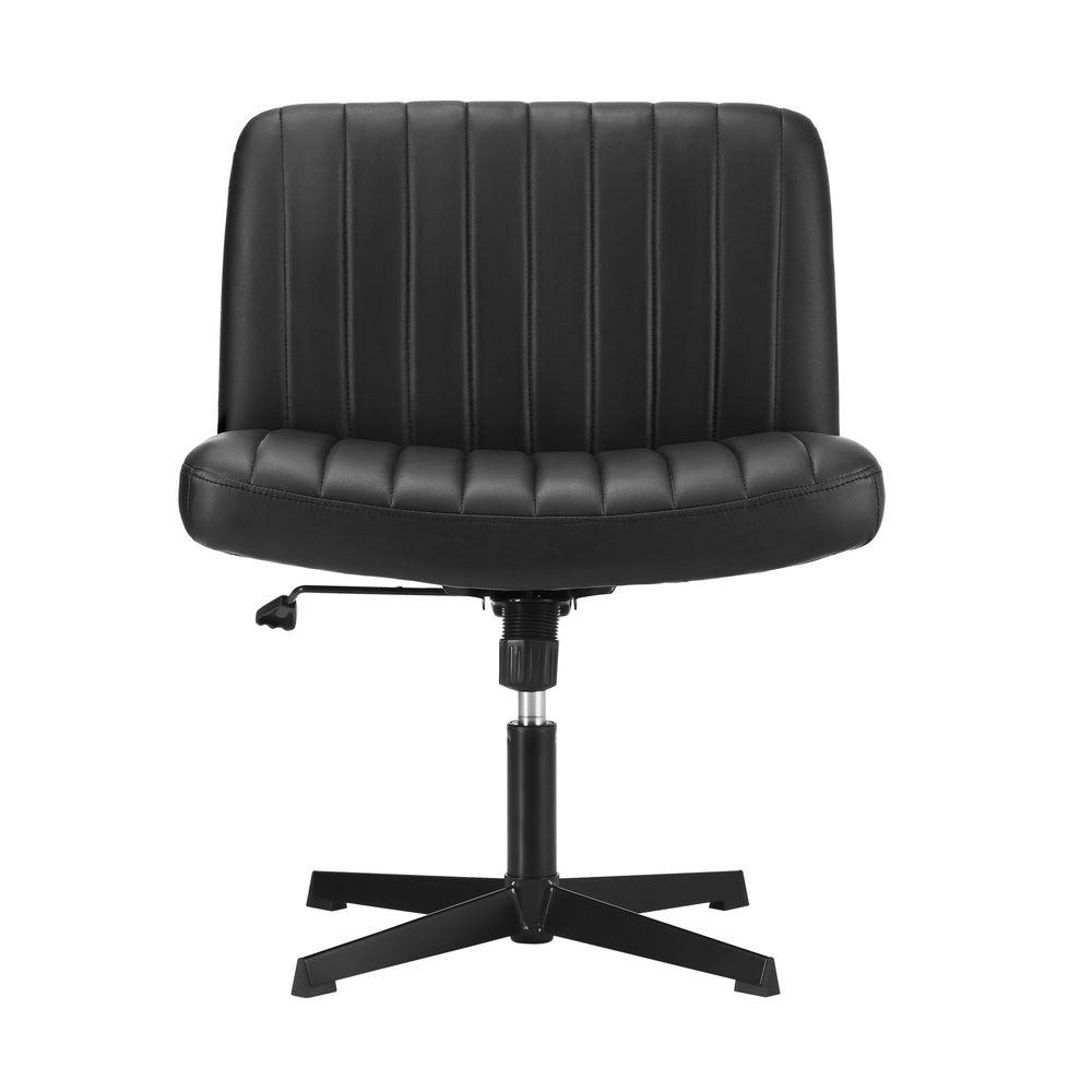 Mid Back Office Chair Armless PU Leather Black