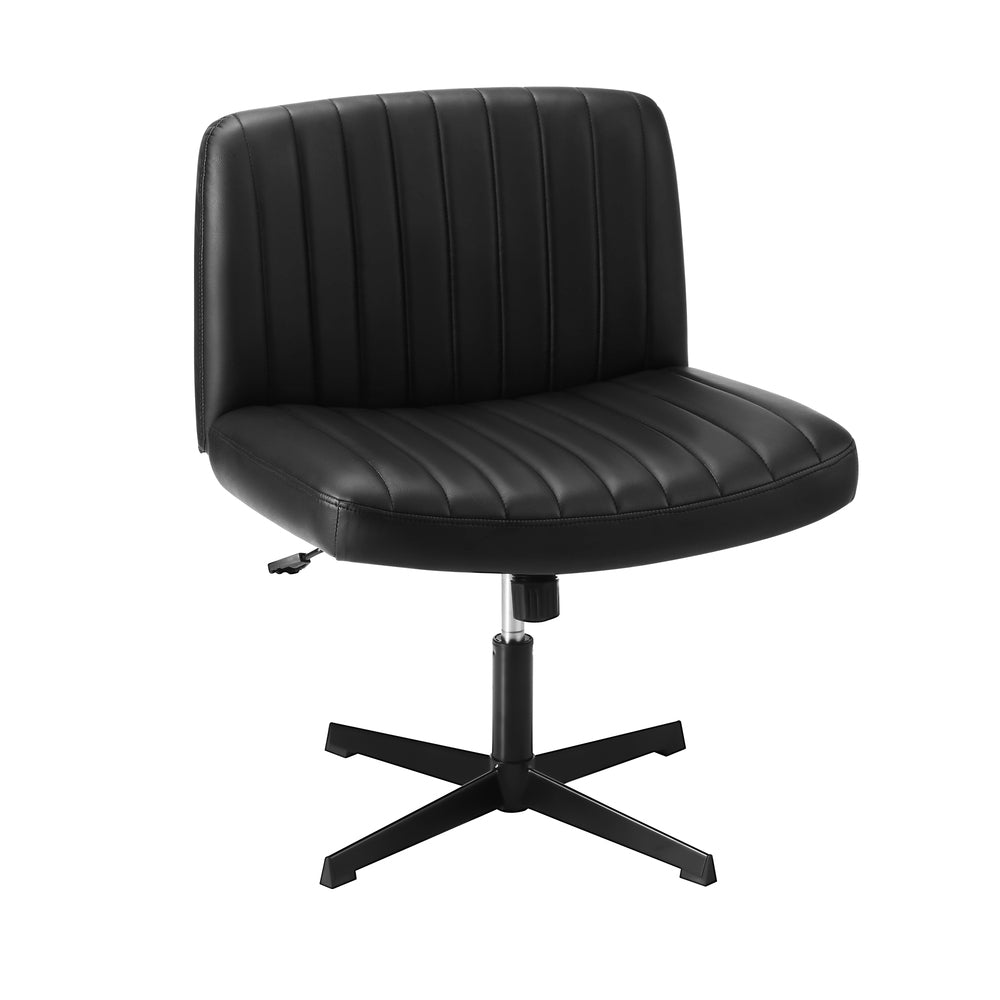 Mid Back Office Chair Armless PU Leather Black