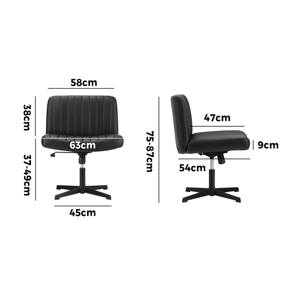 Mid Back Office Chair Armless PU Leather Black
