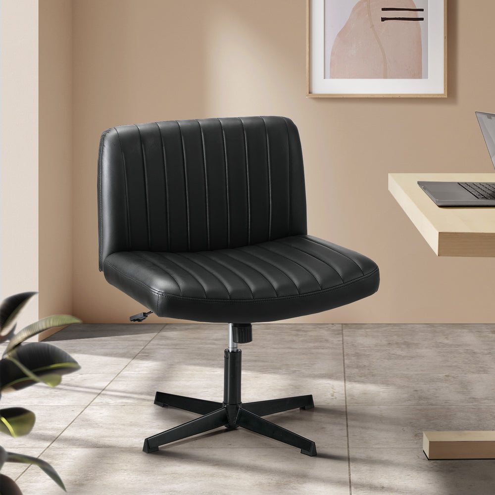 Mid Back Office Chair Armless PU Leather Black