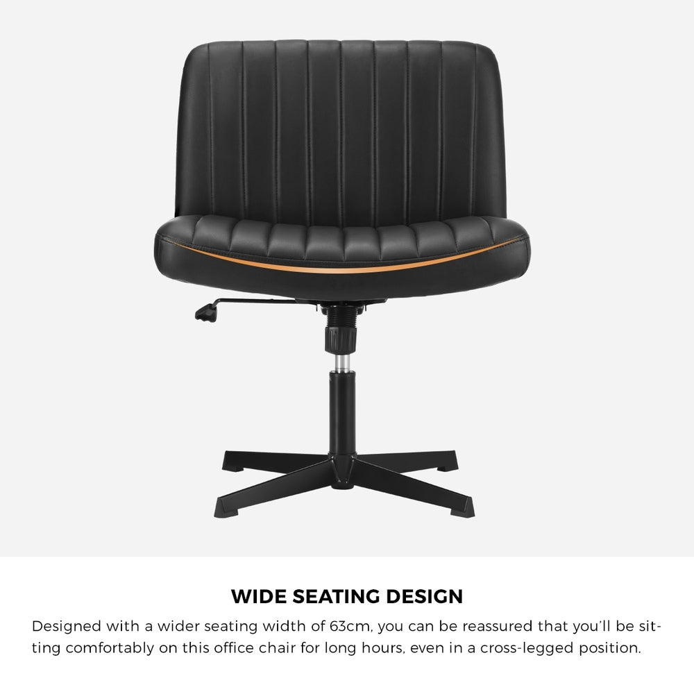 Mid Back Office Chair Armless PU Leather Black