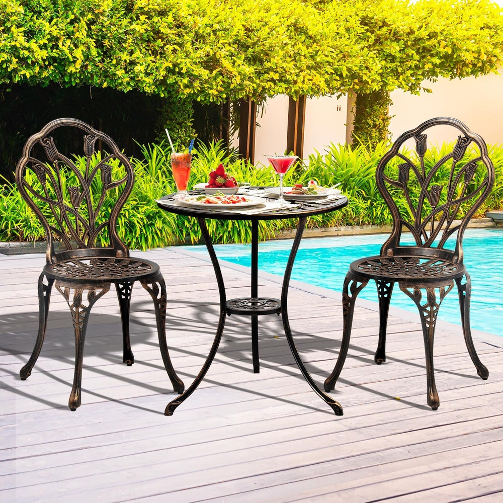 3PCS Outdoor Bistro Table and Chairs Set Bronze