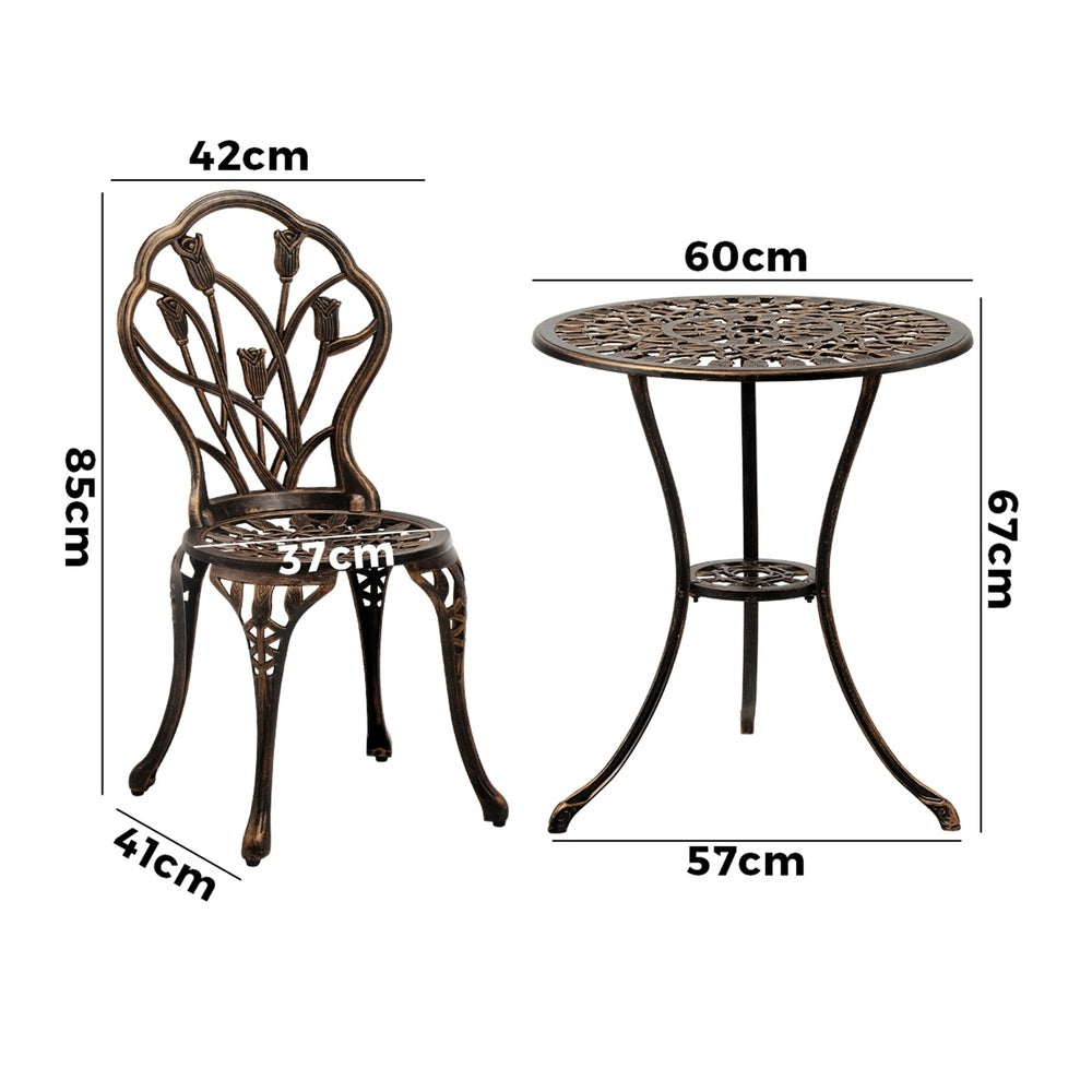 3PCS Outdoor Bistro Table and Chairs Set Bronze