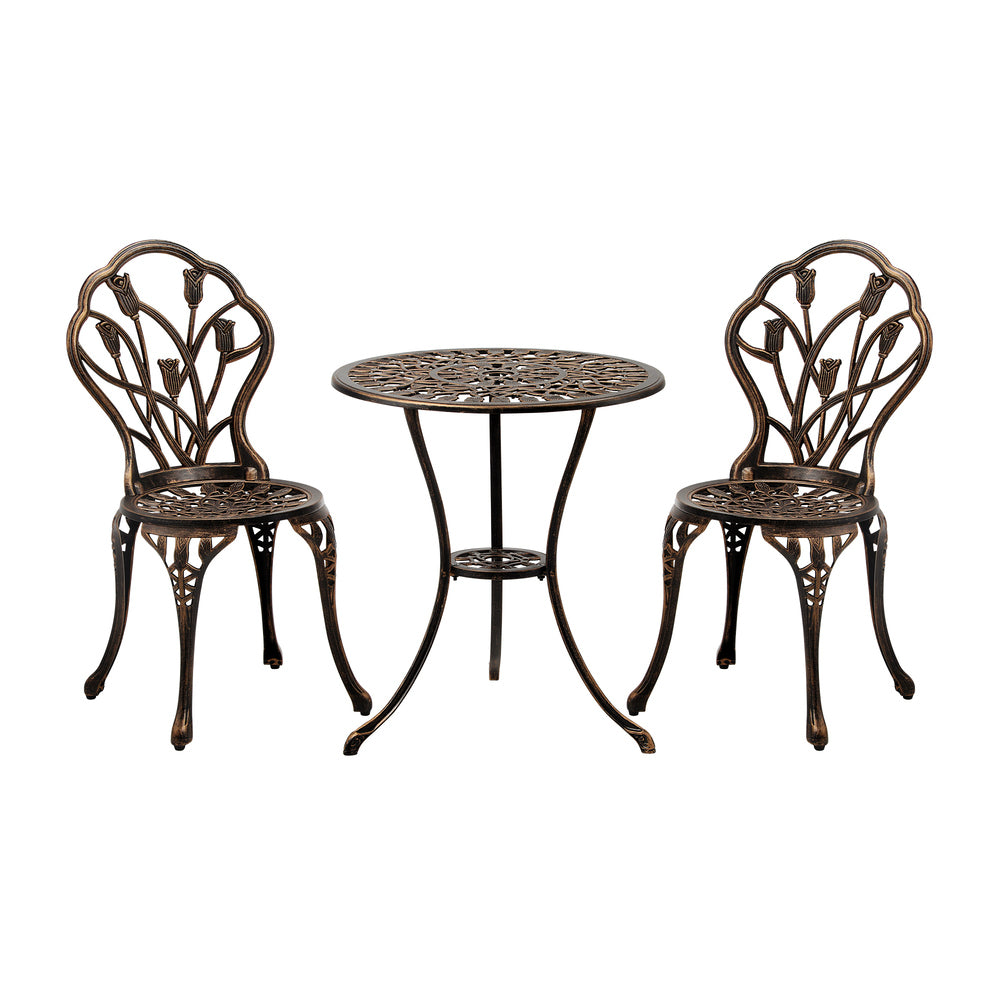 3PCS Outdoor Bistro Table and Chairs Set Bronze