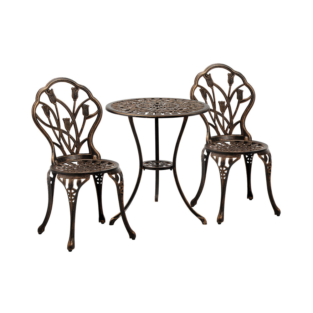 3PCS Outdoor Bistro Table and Chairs Set Bronze