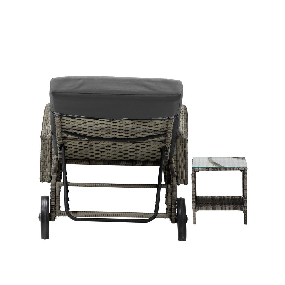 Wheeled Sun Lounger with Table Patio Set Grey