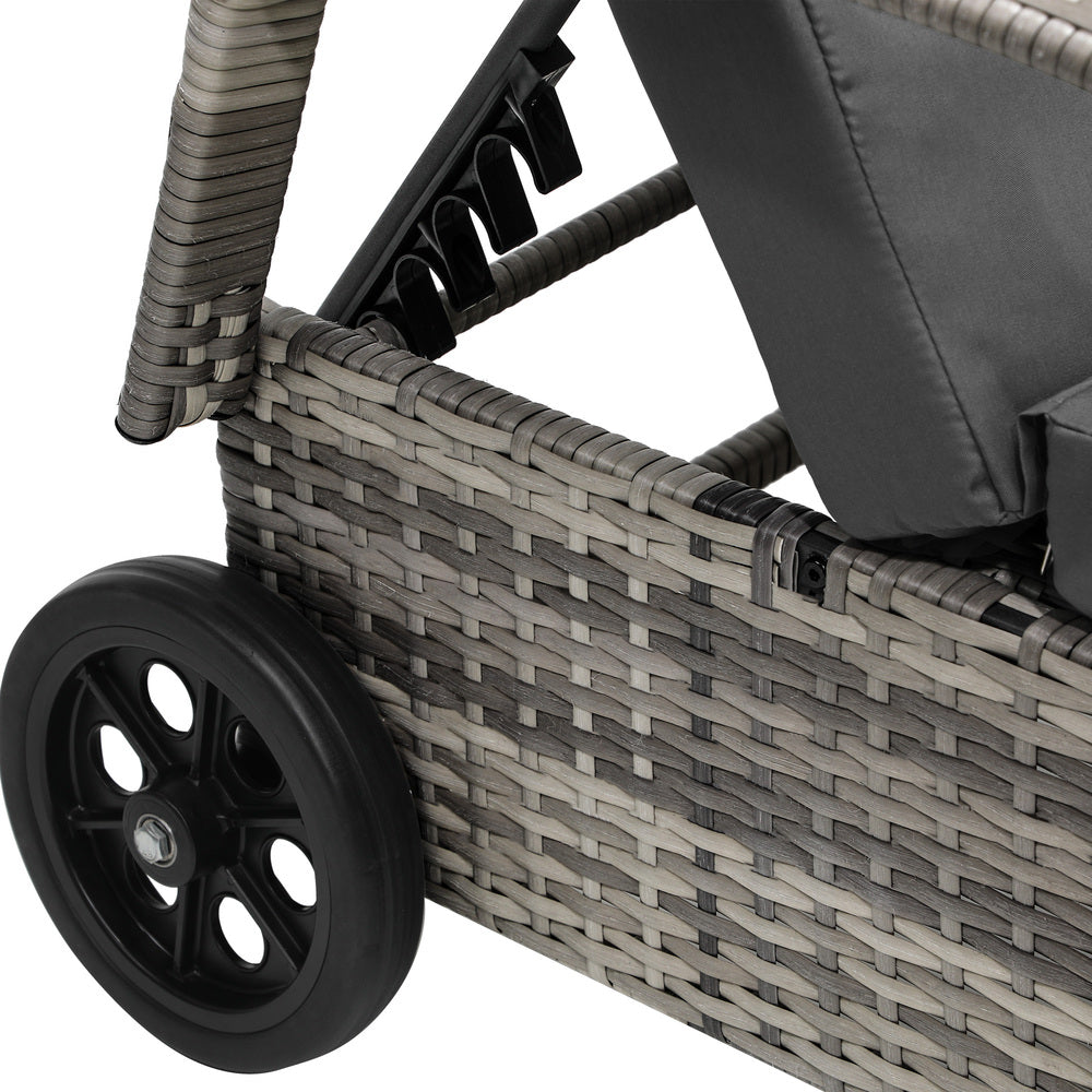 Wheeled Sun Lounger with Table Patio Set Grey