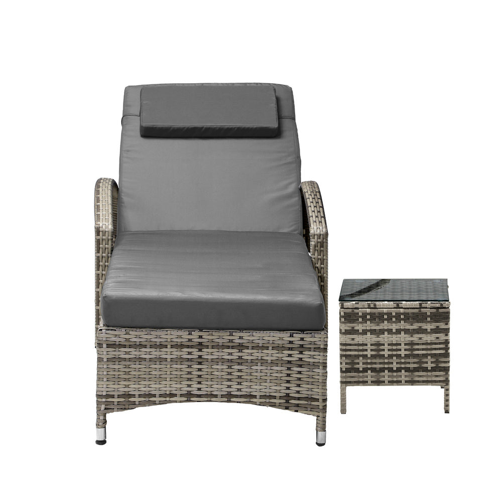 Wheeled Sun Lounger with Table Patio Set Grey