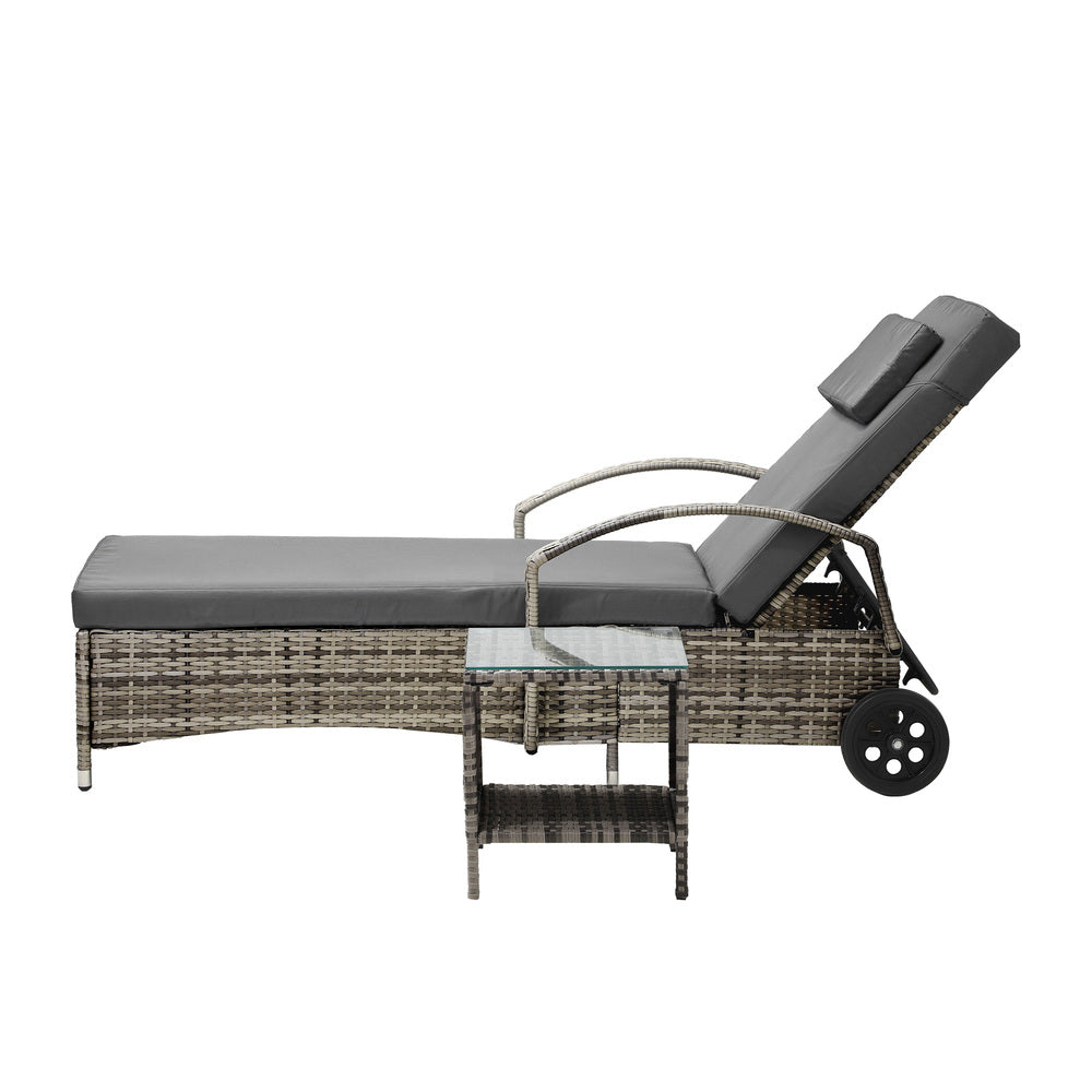 Wheeled Sun Lounger with Table Patio Set Grey