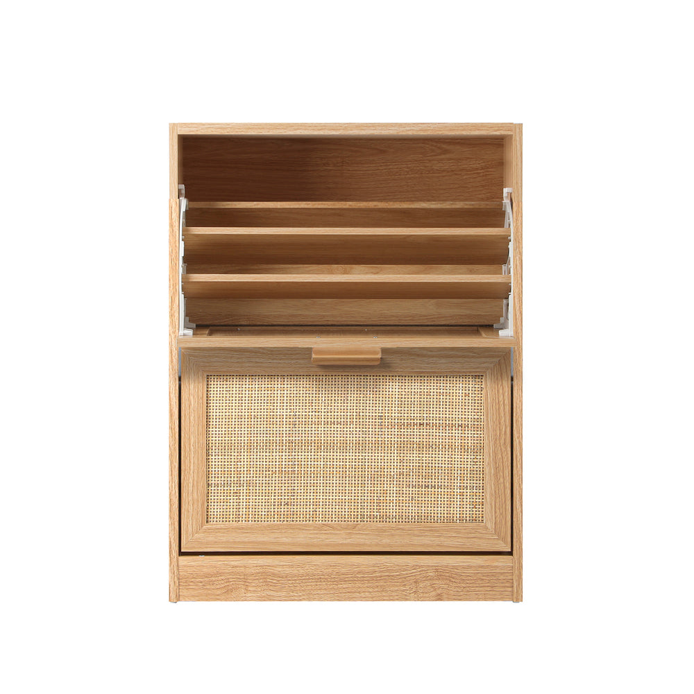 Shoe Cabinet with 2 Compartments and Rattan Doors