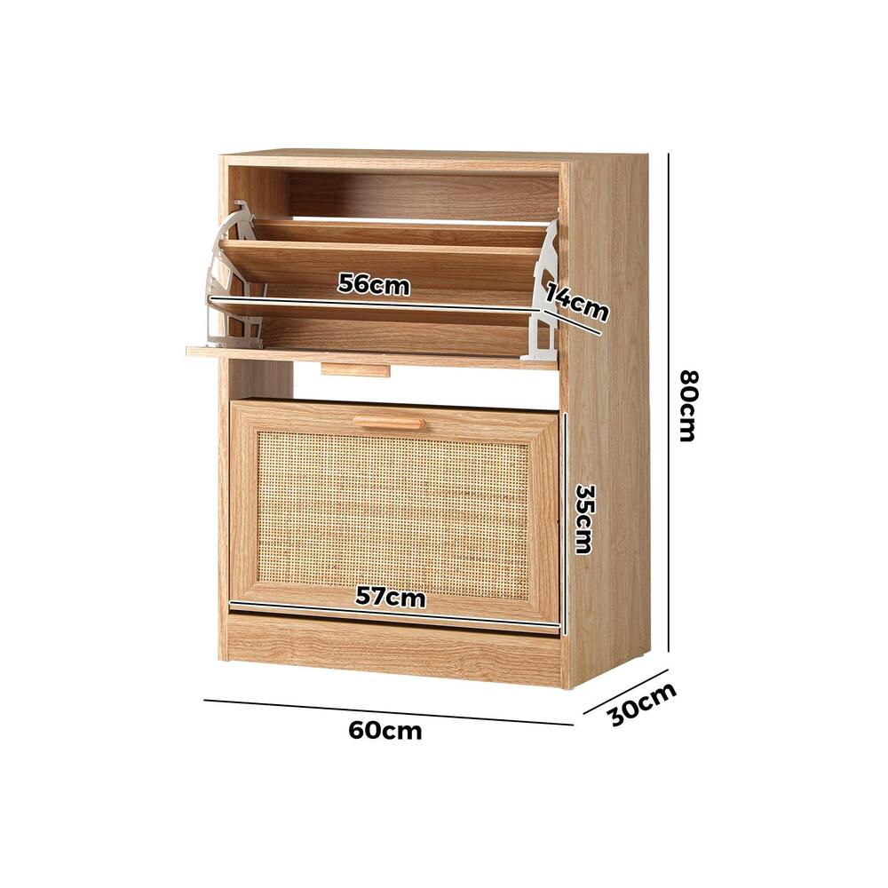 Shoe Cabinet with 2 Compartments and Rattan Doors