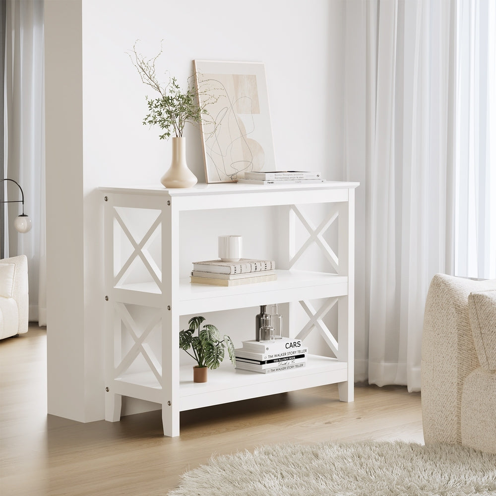 3 Tier Console Table X Design Wooden White