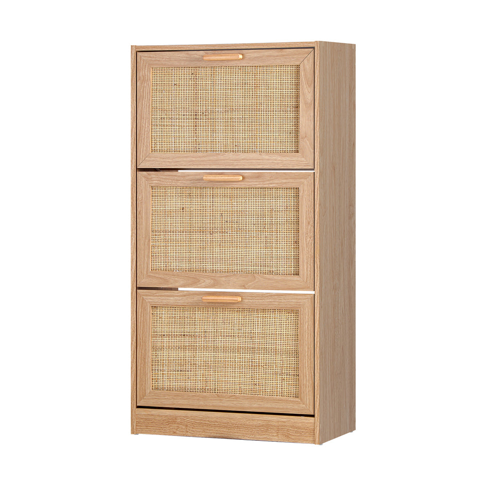 Shoe Cabinet with 3 Compartments and Rattan Doors