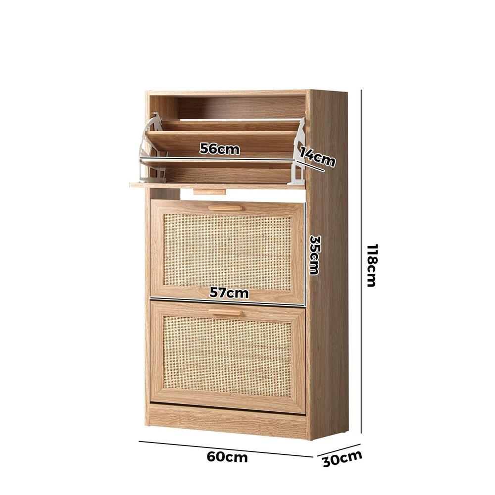 Shoe Cabinet with 3 Compartments and Rattan Doors