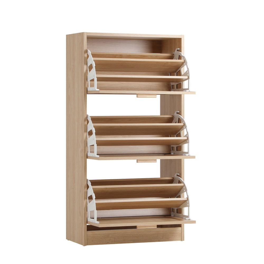 Shoe Cabinet with 3 Compartments and Rattan Doors