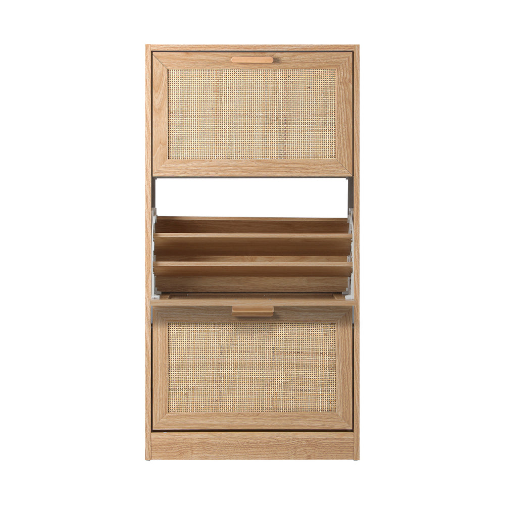 Shoe Cabinet with 3 Compartments and Rattan Doors