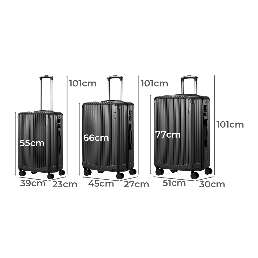 3 Piece Luggage Set Travel Case with TSA Lock ABS Grey