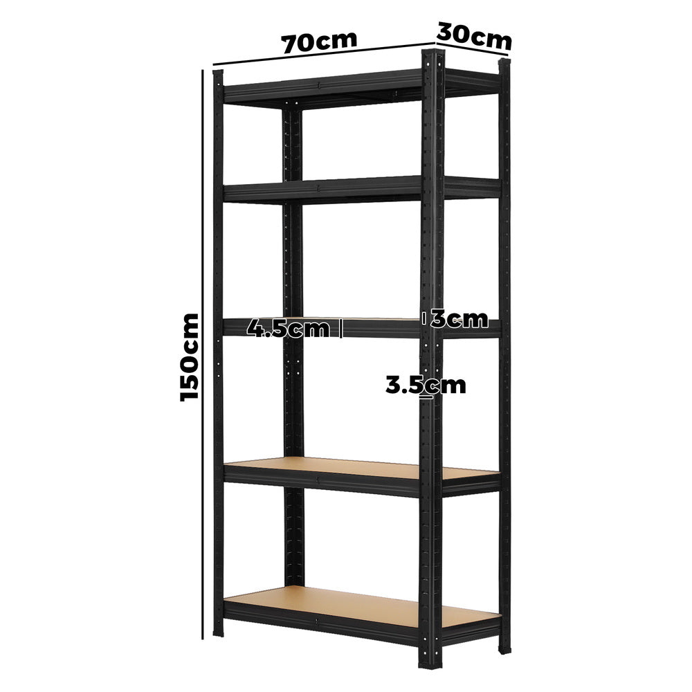 Set of 4 Warehouse Storage Racks 5 Tier Black 1.5 m