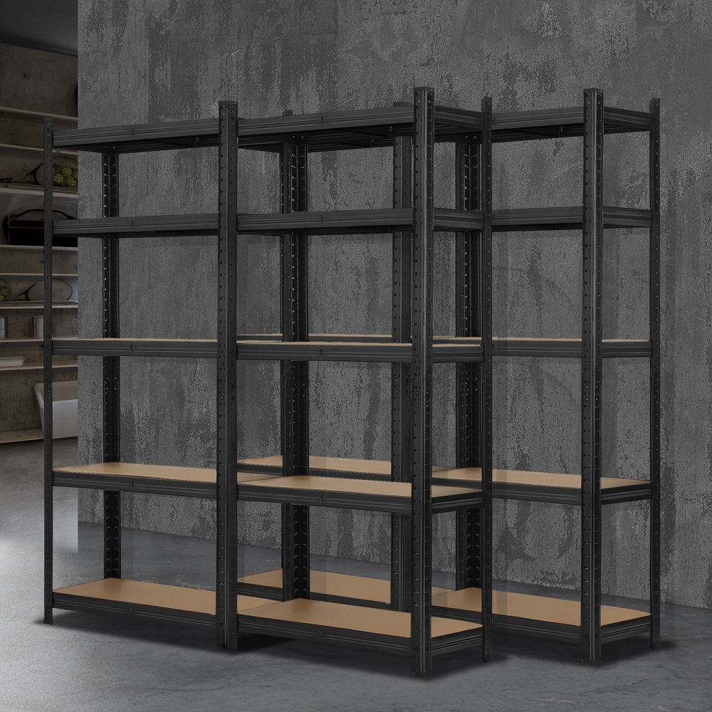 Set of 4 Warehouse Storage Racks 5 Tier Black 1.5 m