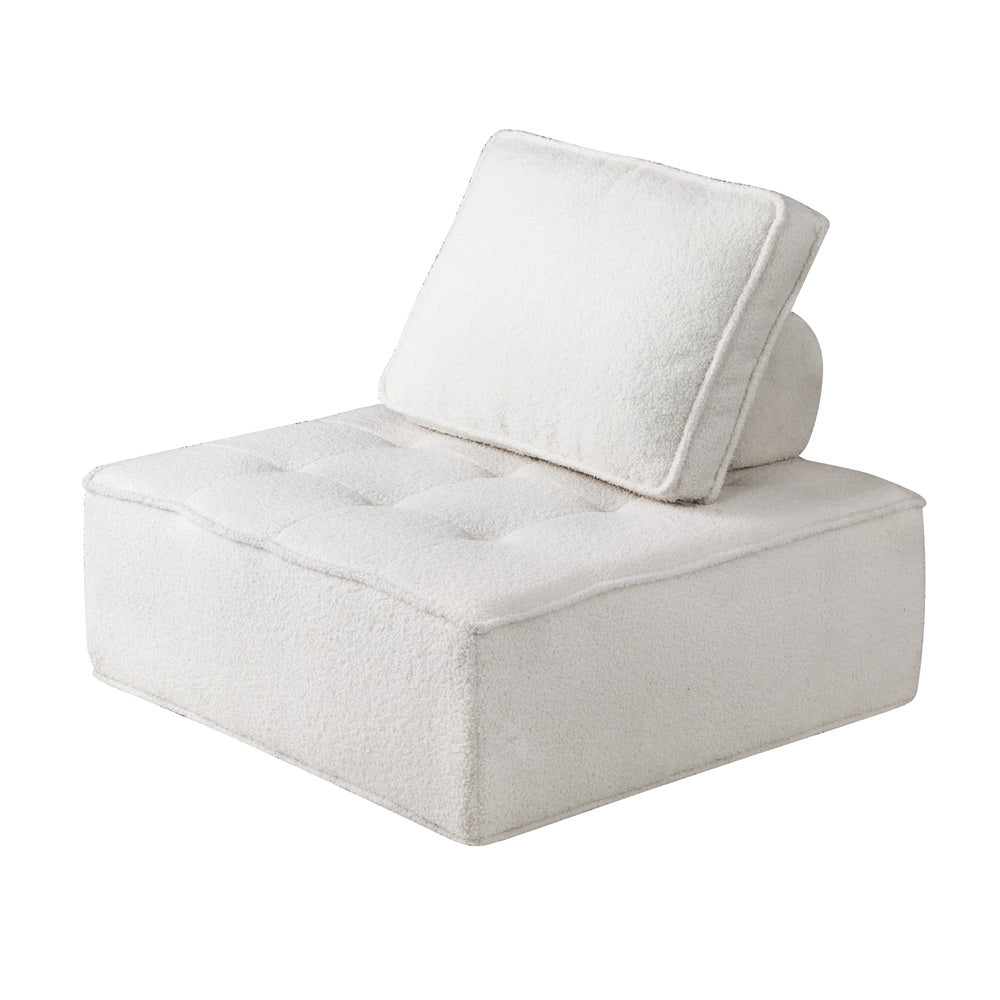 Modular Armless Sofa in White Sherpa