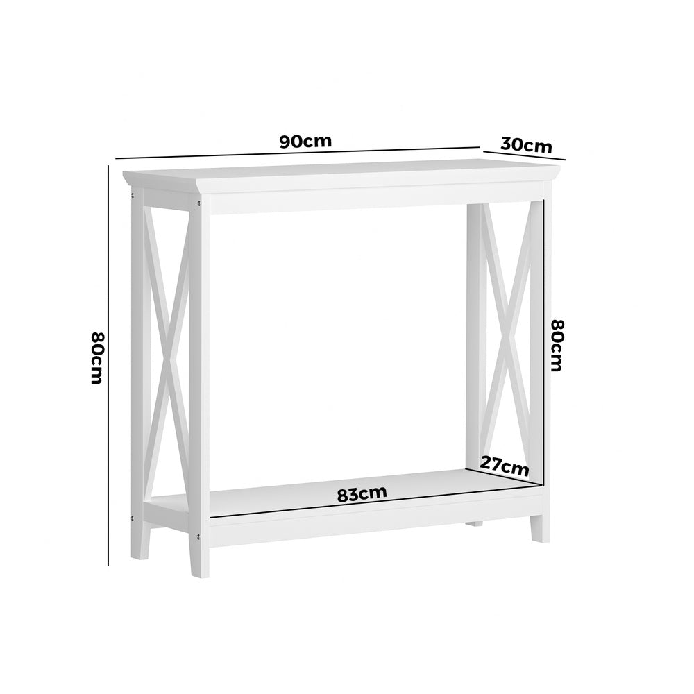 Wooden 2 Tier Console Table X Design White