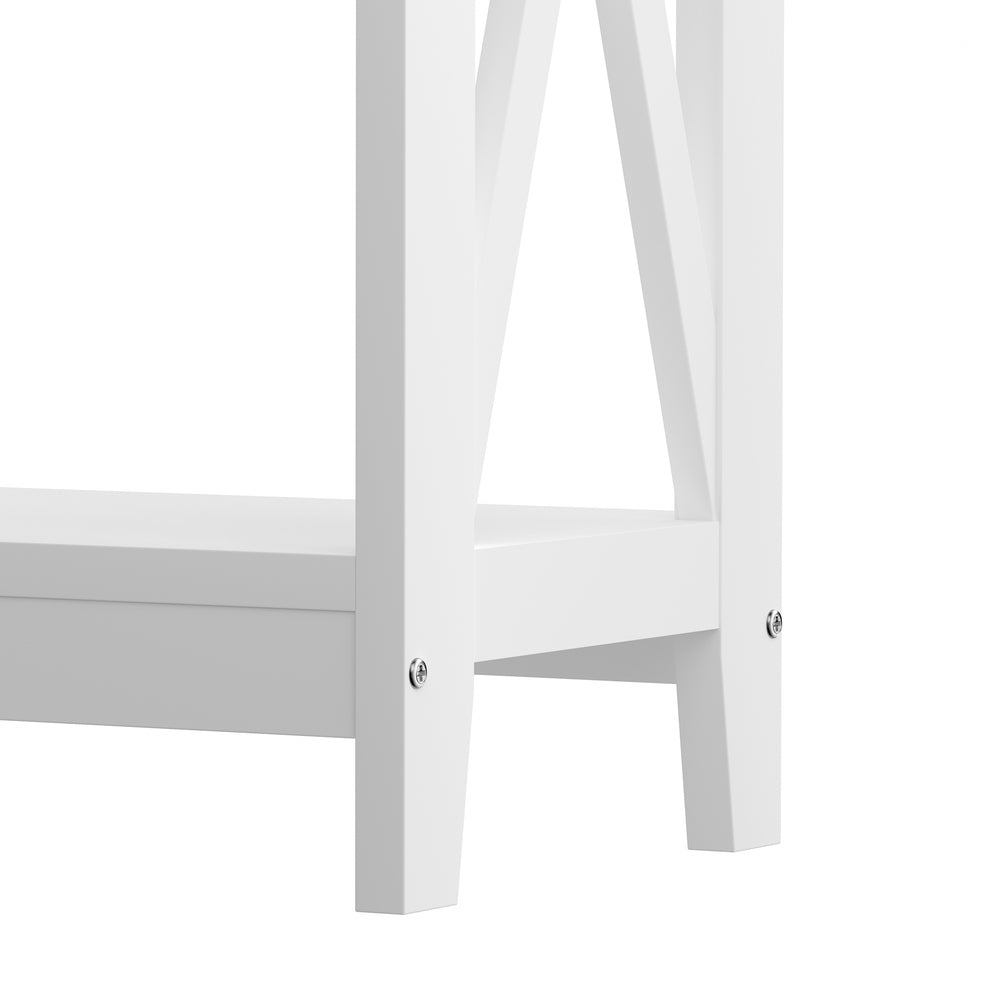 Wooden 2 Tier Console Table X Design White