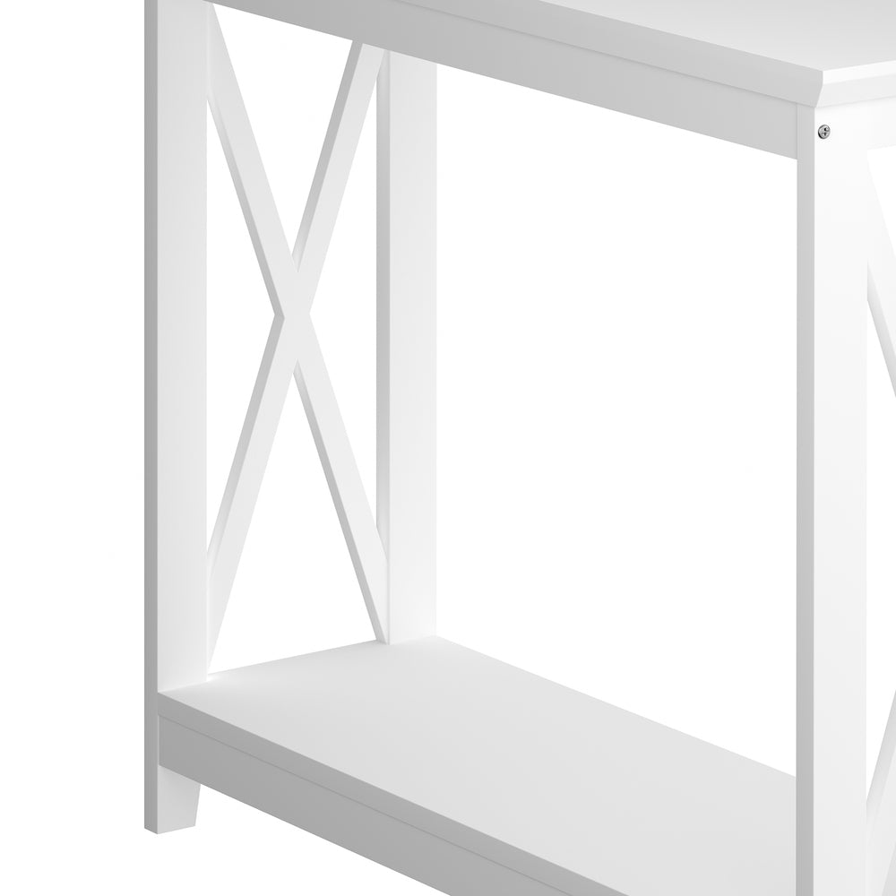 Wooden 2 Tier Console Table X Design White