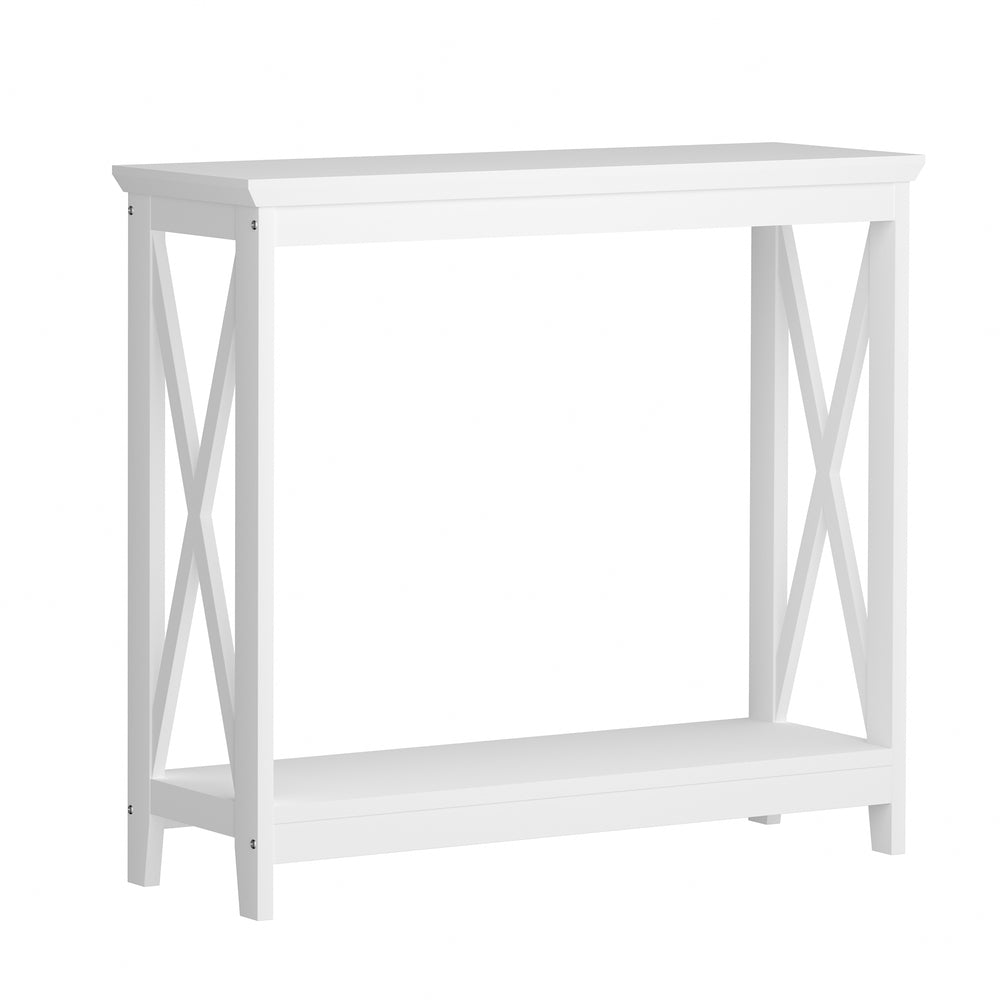 Wooden 2 Tier Console Table X Design White