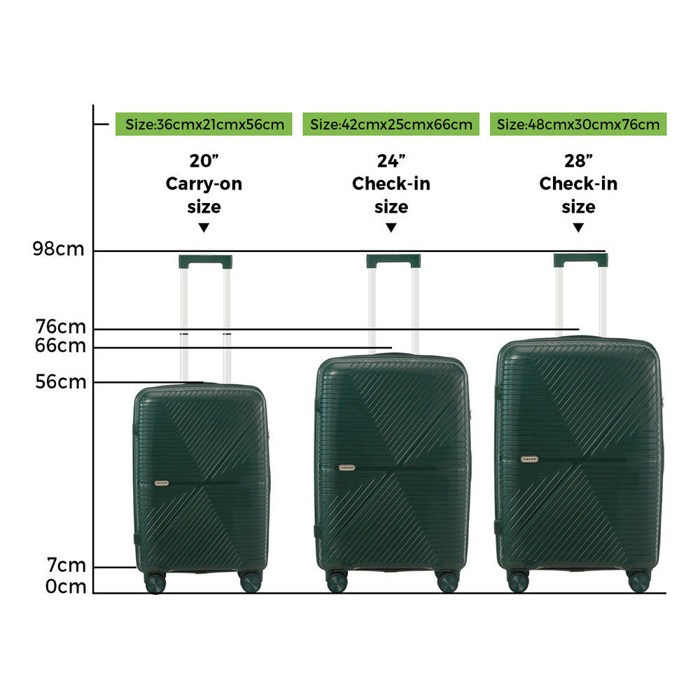 3 Piece Luggage Suitcase Set Green PP Case with TSA Lock
