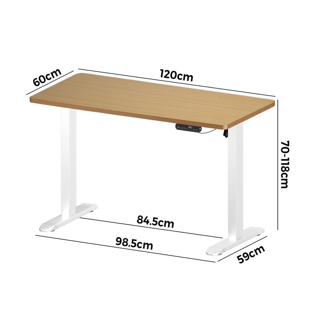 Electric Standing Desk Single Motor 120 cm White and Oak