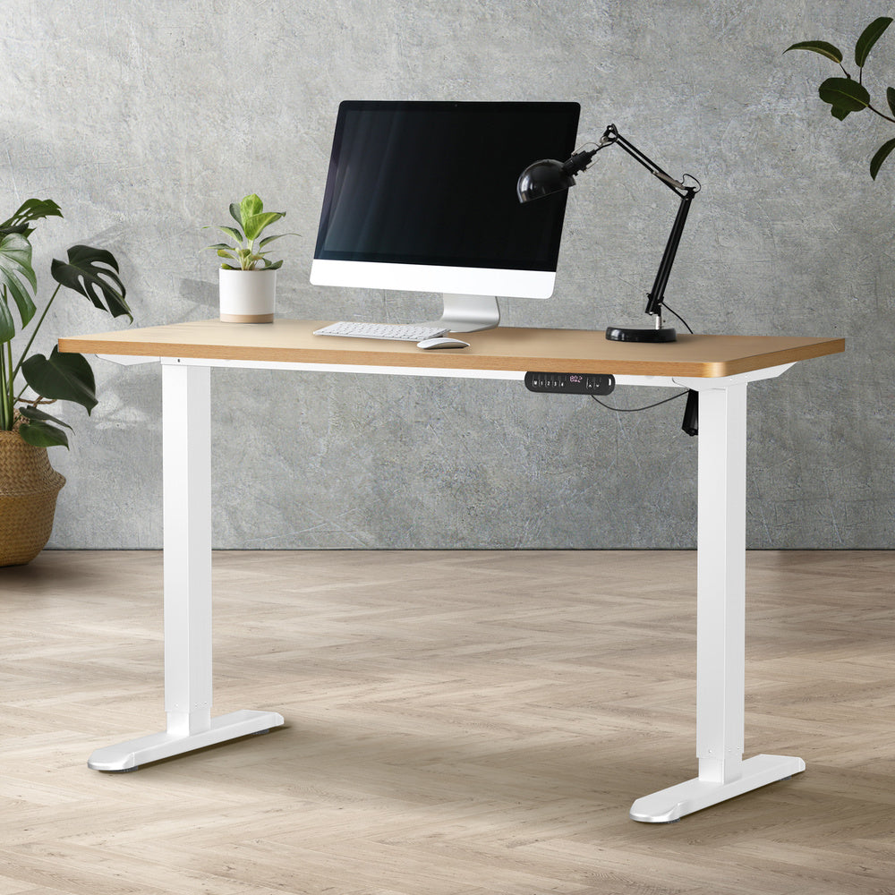 Electric Standing Desk Single Motor 120 cm White and Oak