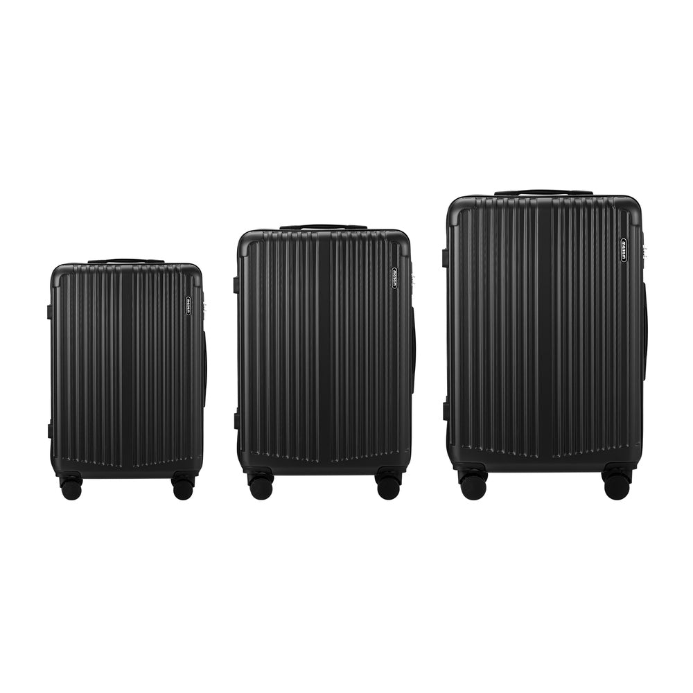 3 Piece Luggage Set Travel Case with TSA Lock ABS Black