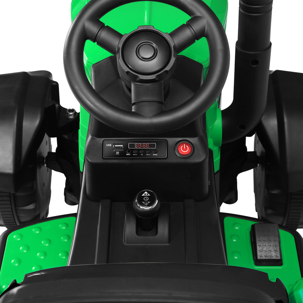 XL Kids Ride On Tractor 12V with Trailer and Remote Green