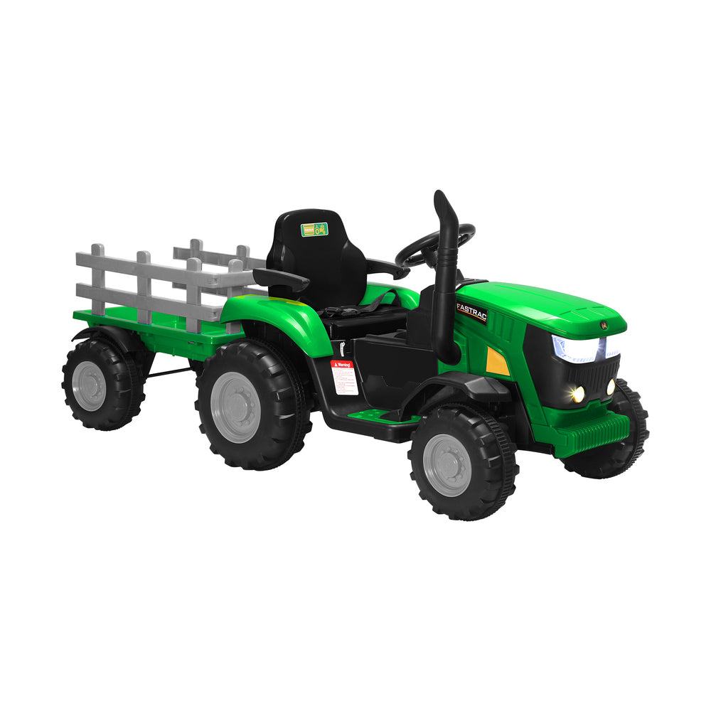 XL Kids Ride On Tractor 12V with Trailer and Remote Green
