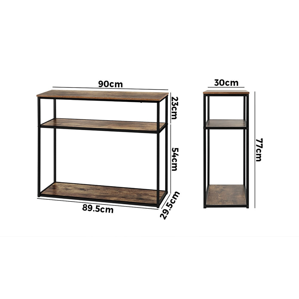 3 Tier Hall Console Table with Metal and Wooden Shelves