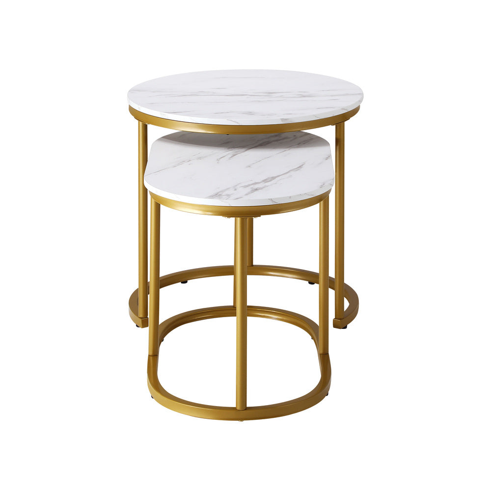 Set of 2 Round and Oval Marble Nesting Coffee Tables Gold