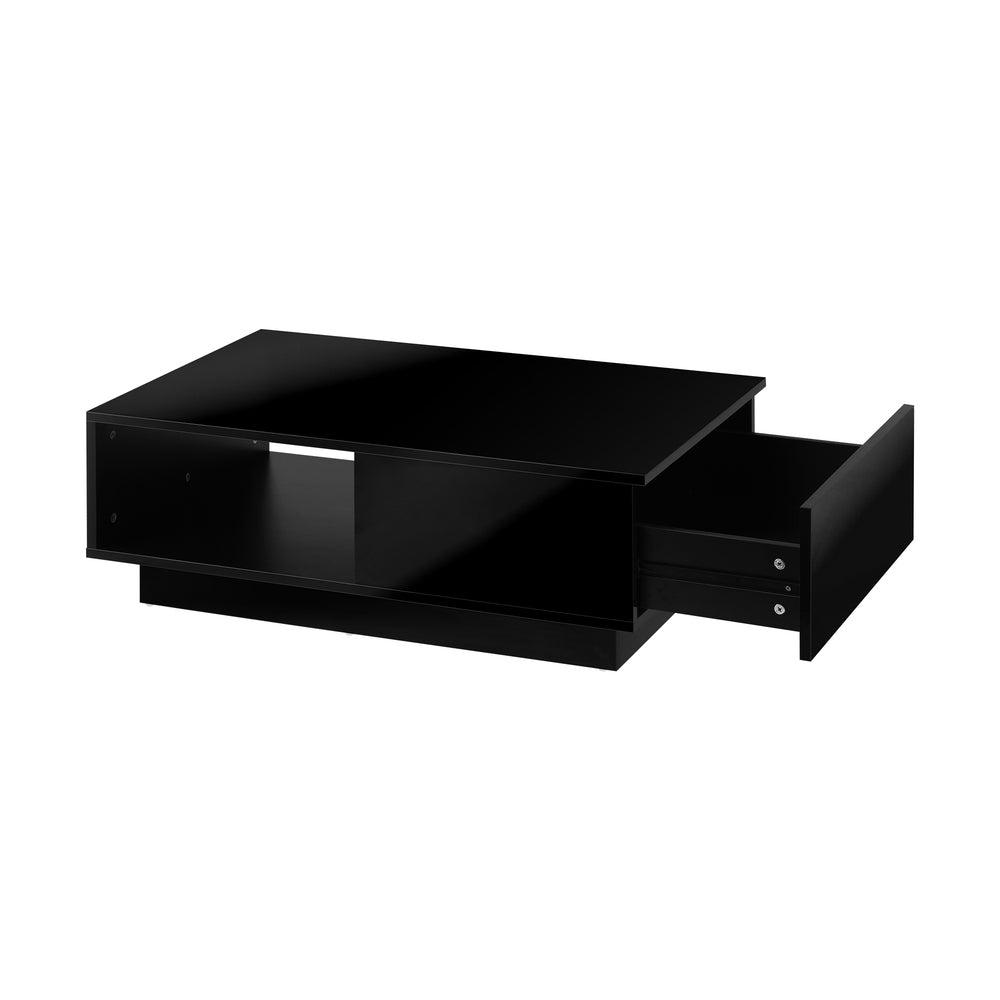 Black Coffee Table LED High Gloss with Storage Drawer
