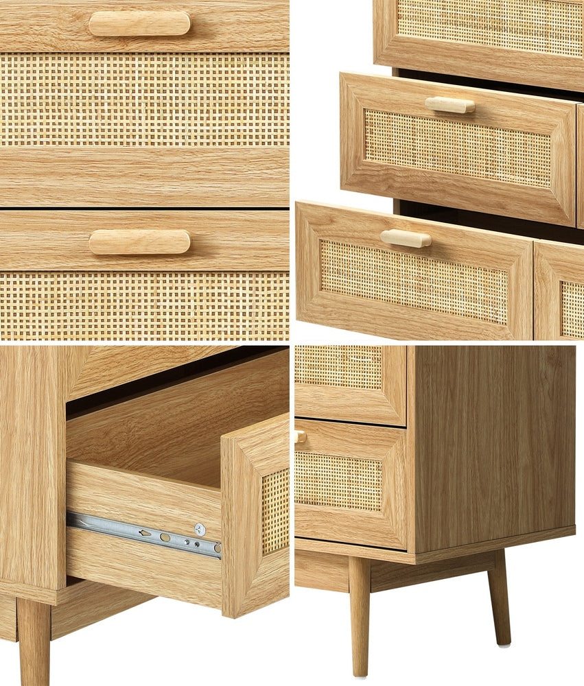 9 Drawer Wooden Lowboy with Rattan Fronts