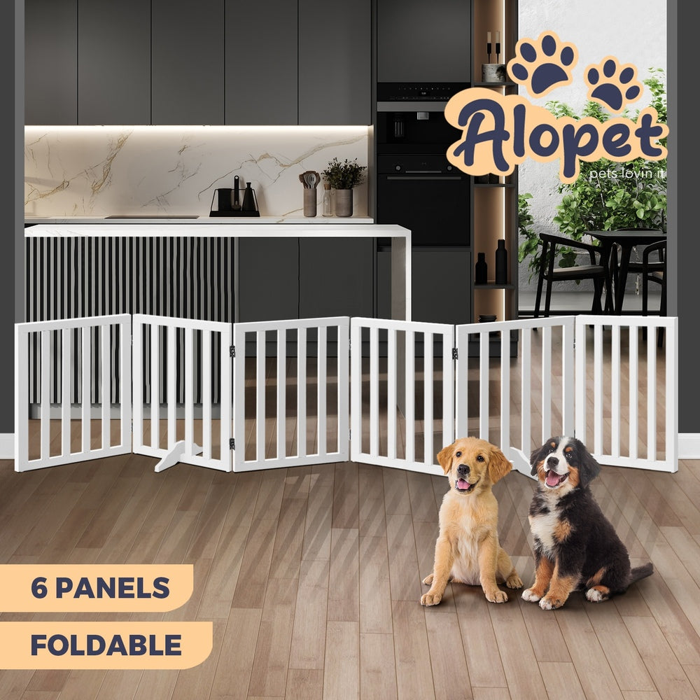 Wooden Pet Gate Dog Fence with 6 Panels