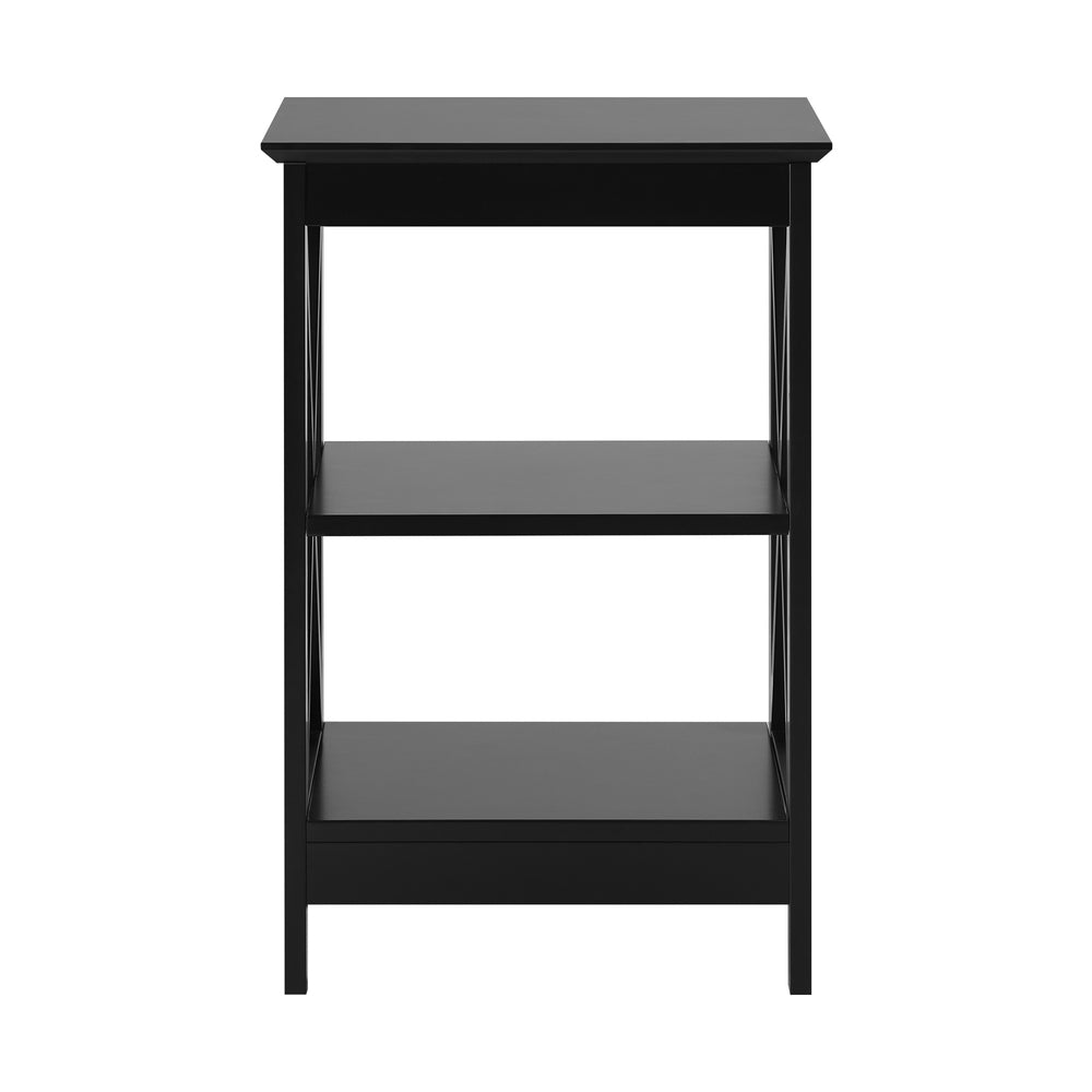 Black Side Table with 3 Tier Shelf and X Structured Sides