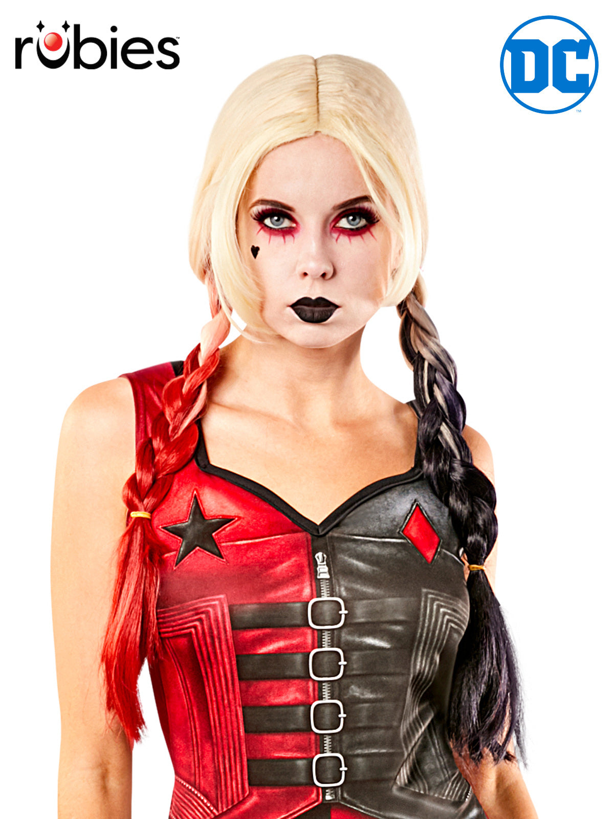 Harley Quinn Wig For Adult Suicide Squad Style with Red and Black Streaks