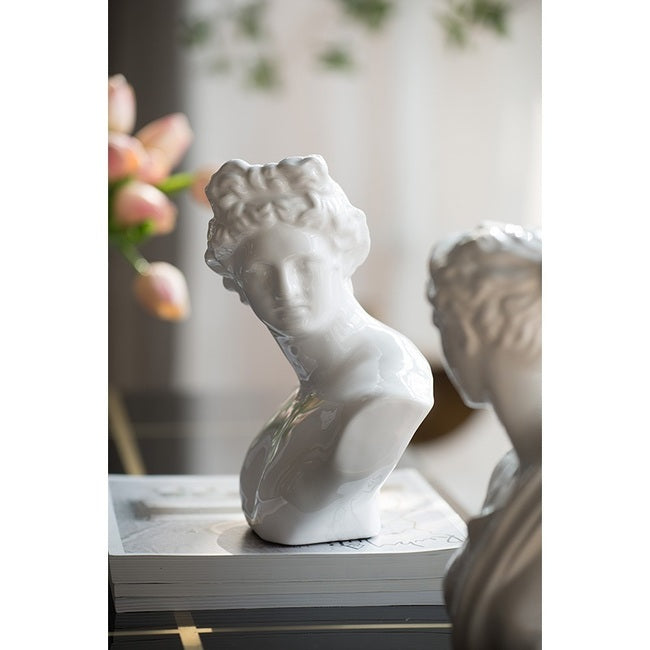 Troy Bust Statue 24cm White Ceramic Classical Roman Style Decor