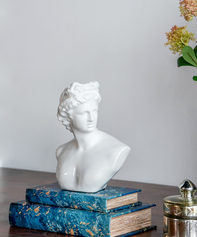 Troy Bust Statue 24cm White Ceramic Classical Roman Style Decor