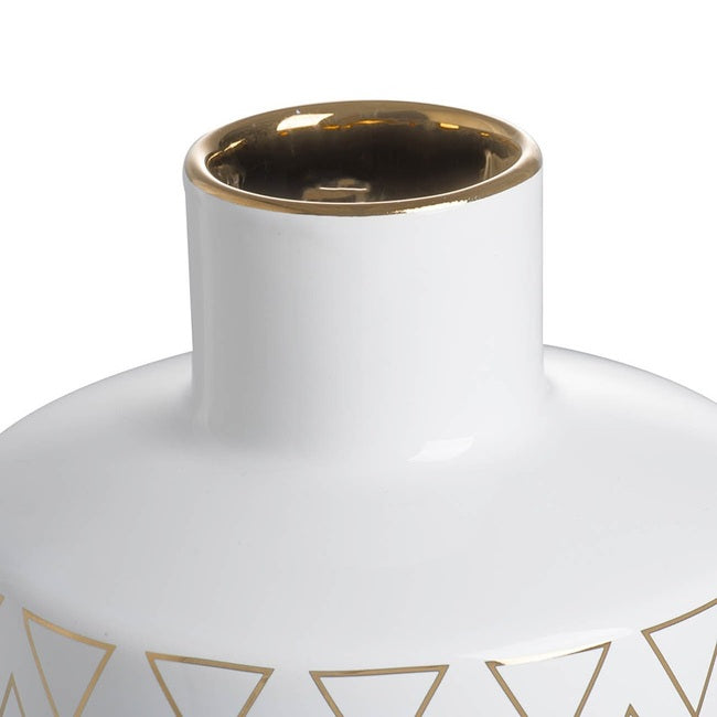 Geo Vase 20cm White Ceramic with Gold Trim Geometric Pattern Home Decor