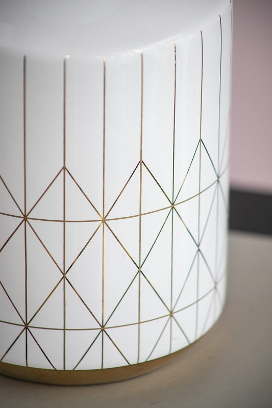 Geo Vase Tall 25cm White Ceramic with Gold Trim Geometric Pattern
