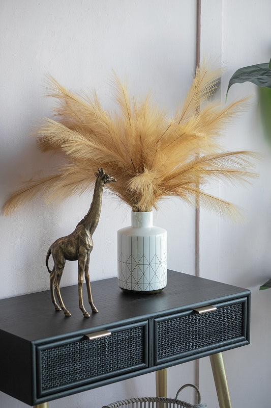 Geo Vase Tall 25cm White Ceramic with Gold Trim Geometric Pattern