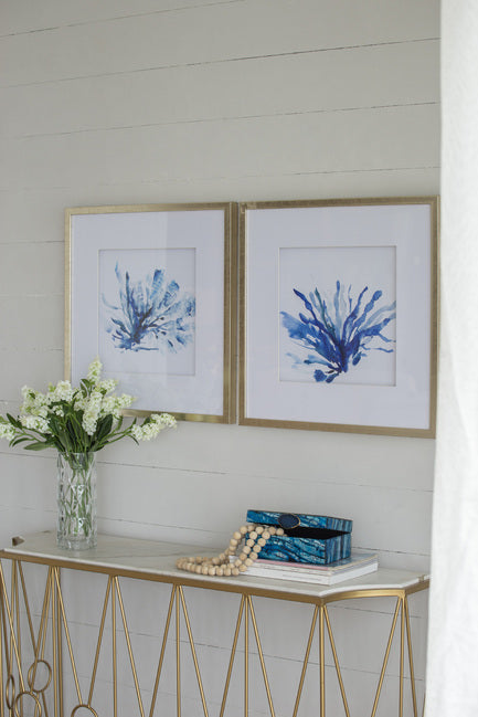 Coastal Blue Coral Framed Prints Set of 2 Wall Decor 56cm