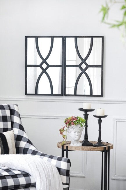 Black Carved Wall Mirrors Set of 2 Rectangular Home Decor 60cm